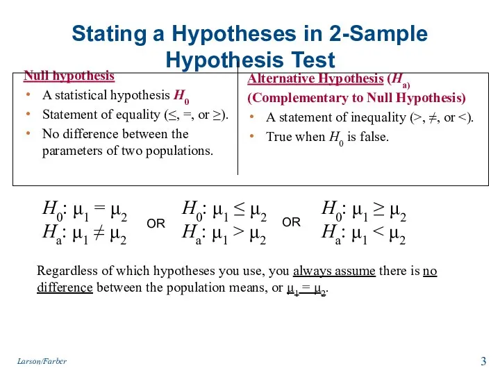 Stating a Hypotheses in 2-Sample Hypothesis Test Null hypothesis A