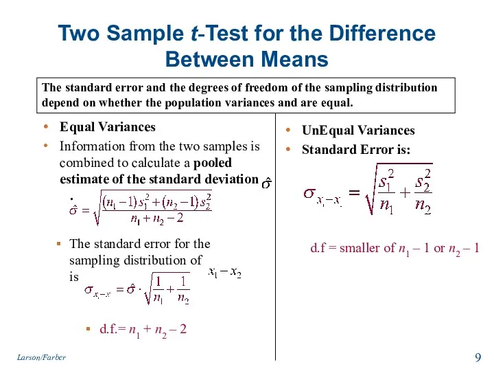 The standard error for the sampling distribution of is Two