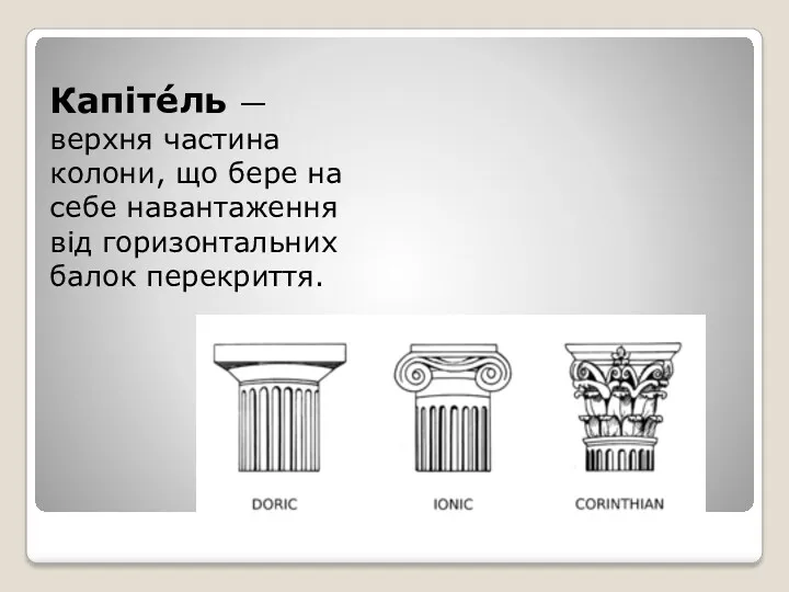 Капіте́ль — верхня частина колони, що бере на себе навантаження від горизонтальних балок перекриття.