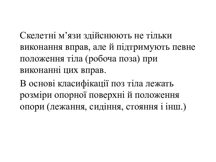 Скелетні м’язи здійснюють не тільки виконання вправ, але й підтримують