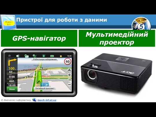 Пристрої для роботи з даними Розділ 1 § 1 Мультимедійний проектор GPS-навігатор