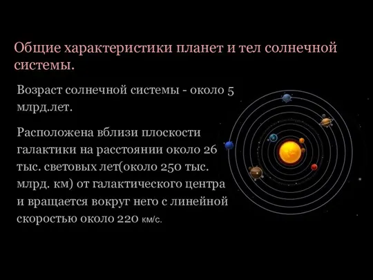 Общие характеристики планет и тел солнечной системы. Возраст солнечной системы