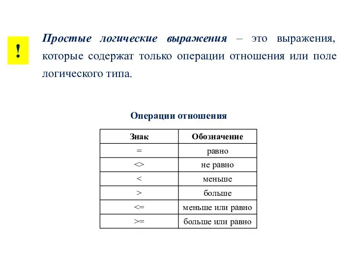 Простые логические выражения – это выражения, которые содержат только операции