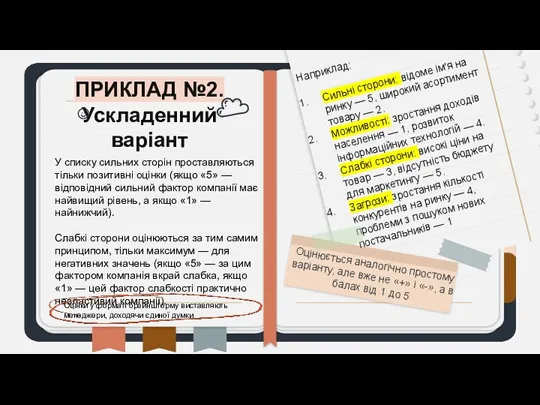 ПРИКЛАД №2. Ускладенний варіант Оцінюється аналогічно простому варіанту, але вже не «+» і