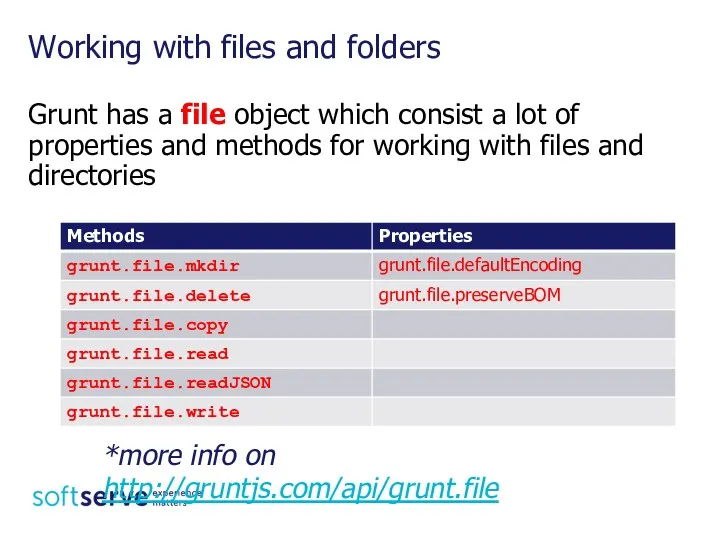 Grunt has a file object which consist a lot of