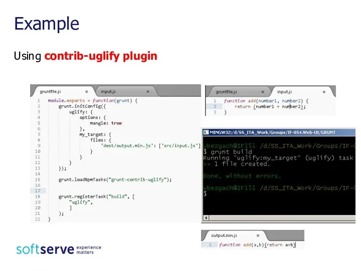 Using contrib-uglify plugin Example