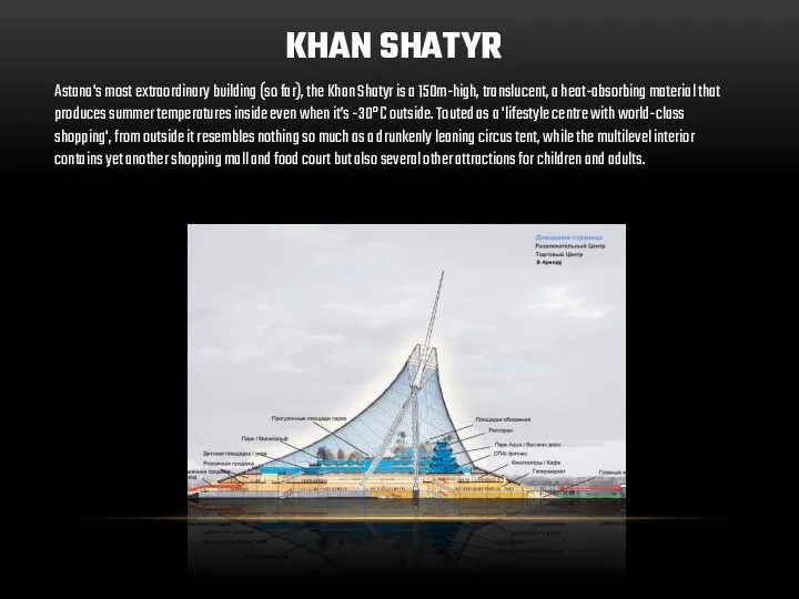 KHAN SHATYR Astana's most extraordinary building (so far), the Khan