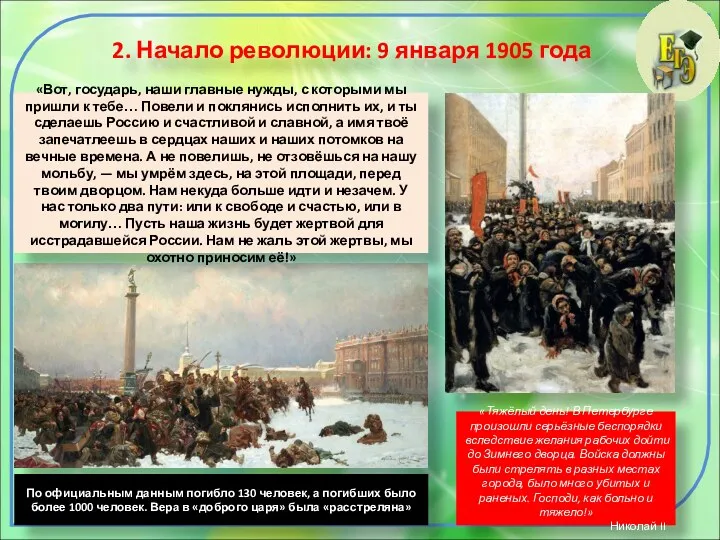 2. Начало революции: 9 января 1905 года «Тяжёлый день! В Петербурге произошли серьёзные