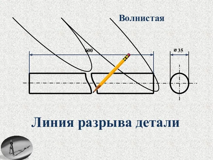 Волнистая 600 ∅ 35 Линия разрыва детали