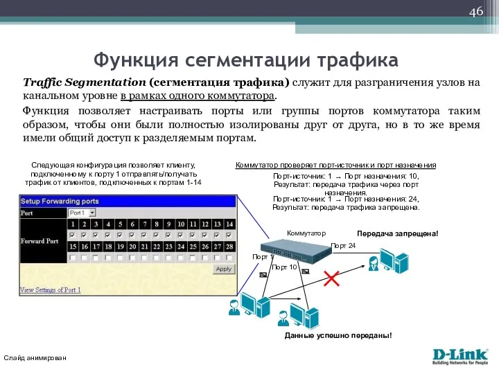 Traffic Segmentation (сегментация трафика) служит для разграничения узлов на канальном