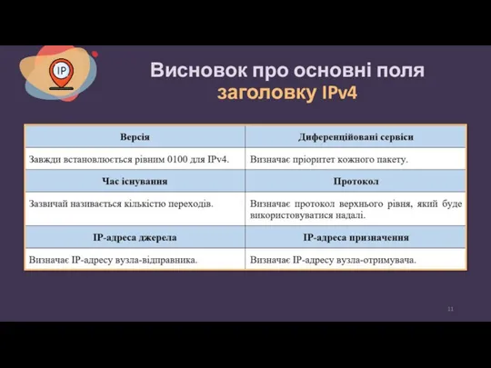 Висновок про основні поля заголовку IPv4