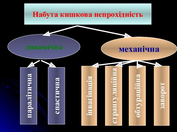 Набута кишкова непрохідність динамічна механічна паралітична спастична інвагінація странгуляційна обтураційна заворот