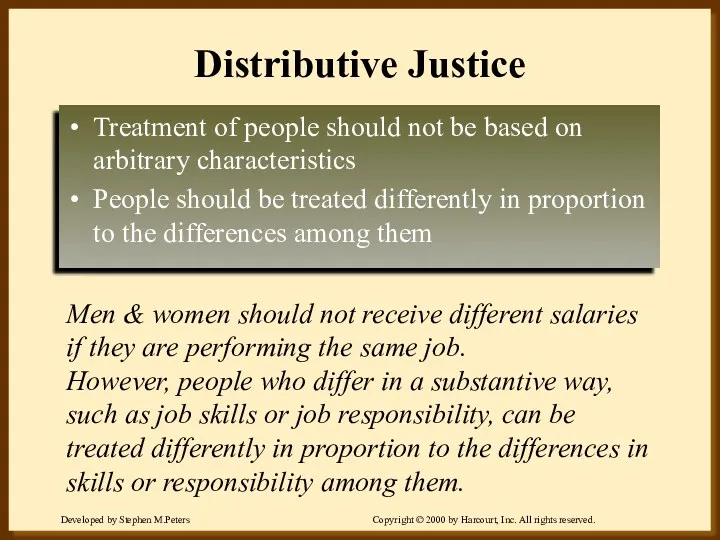 Distributive Justice Treatment of people should not be based on
