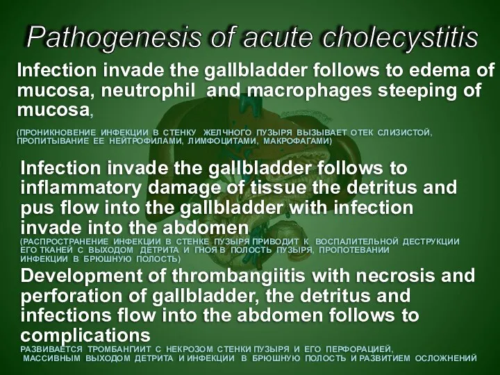 Pathogenesis of acute cholecystitis Infection invade the gallbladder follows to