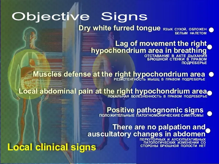 Objective Signs Local clinical signs Dry white furred tongue ЯЗЫК