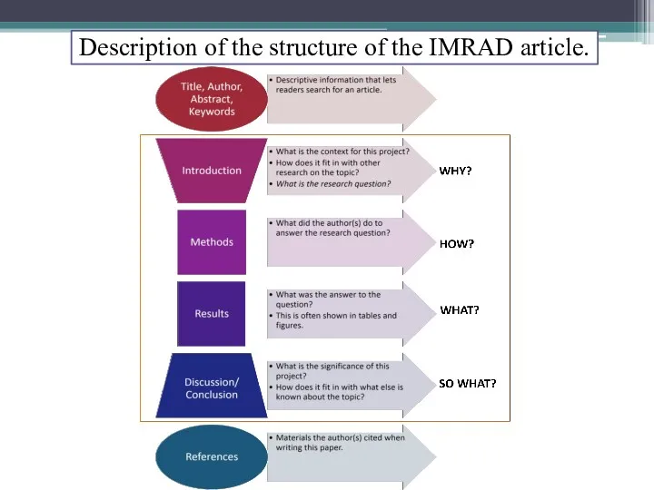Description of the structure of the IMRAD article.