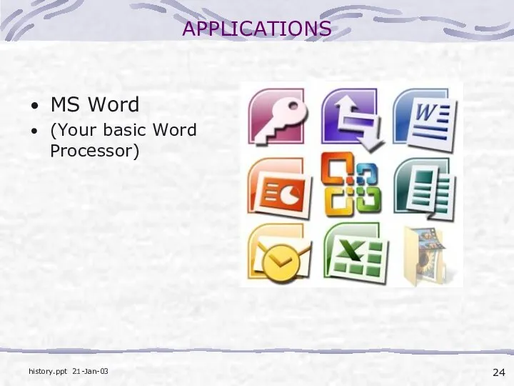 APPLICATIONS MS Word (Your basic Word Processor)