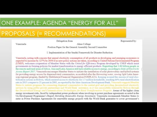 ONE EXAMPLE: AGENDA “ENERGY FOR ALL” PROPOSALS (= RECOMMENDATIONS)