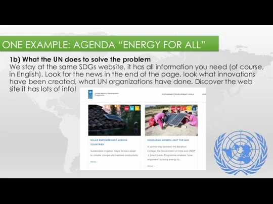 ONE EXAMPLE: AGENDA “ENERGY FOR ALL” 1b) What the UN