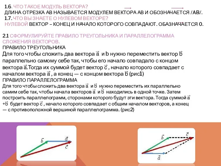 1.6. ЧТО ТАКОЕ МОДУЛЬ ВЕКТОРА? ДЛИНА ОТРЕЗКА АВ НАЗЫВАЕТСЯ МОДУЛЕМ