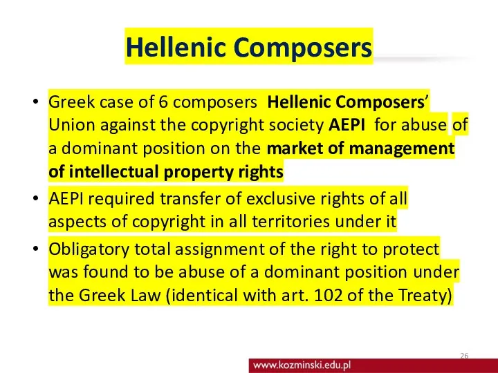 Hellenic Composers Greek case of 6 composers Hellenic Composers’ Union