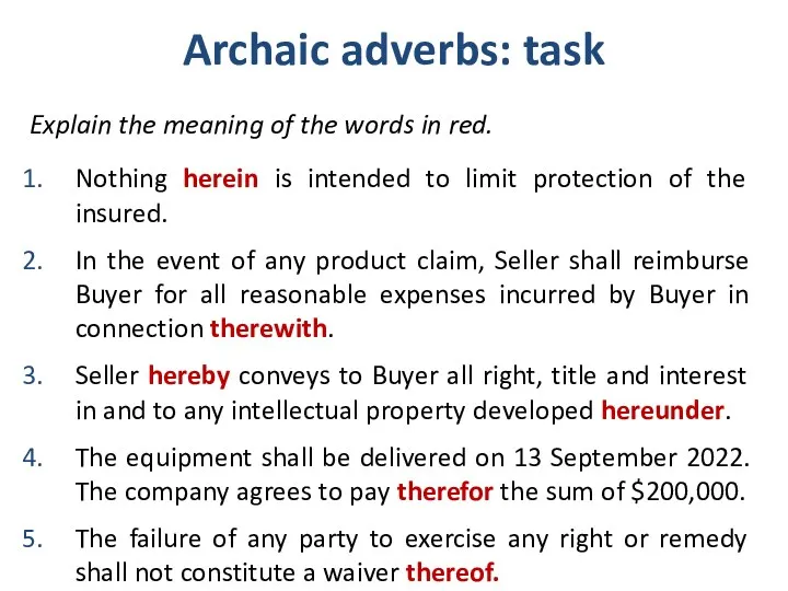 Archaic adverbs: task Explain the meaning of the words in