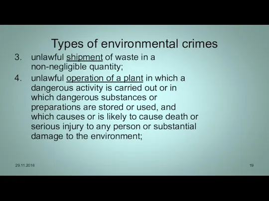 Types of environmental crimes unlawful shipment of waste in a