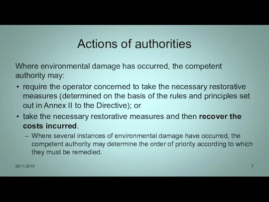 Actions of authorities Where environmental damage has occurred, the competent