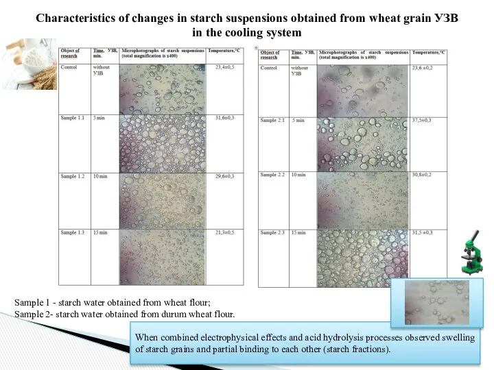 Characteristics of changes in starch suspensions obtained from wheat grain УЗВ in the
