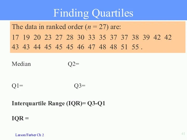 The data in ranked order (n = 27) are: 17