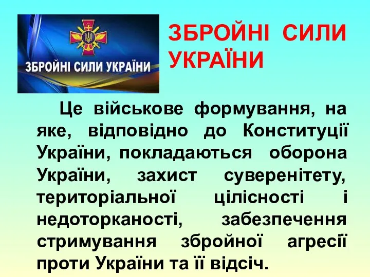 Це військове формування, на яке, відповідно до Конституції України, покладаються