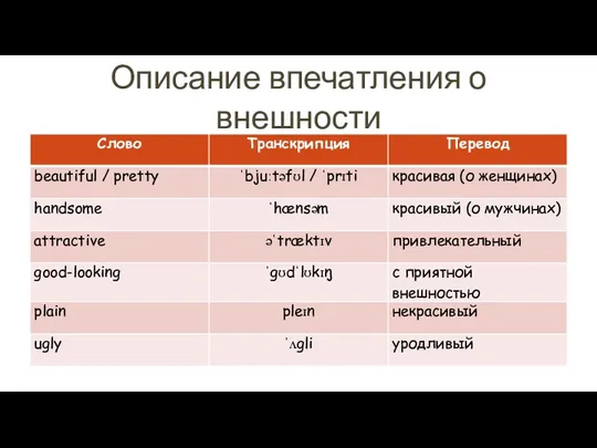 Описание впечатления о внешности