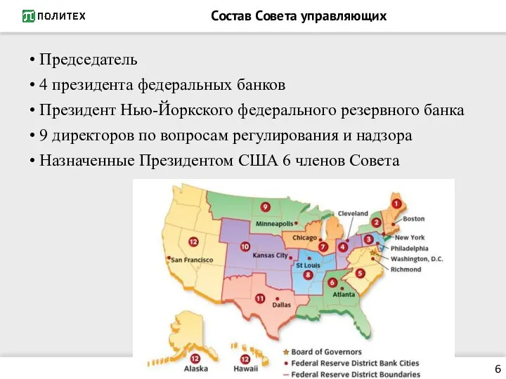 Состав Совета управляющих 6 Председатель 4 президента федеральных банков Президент