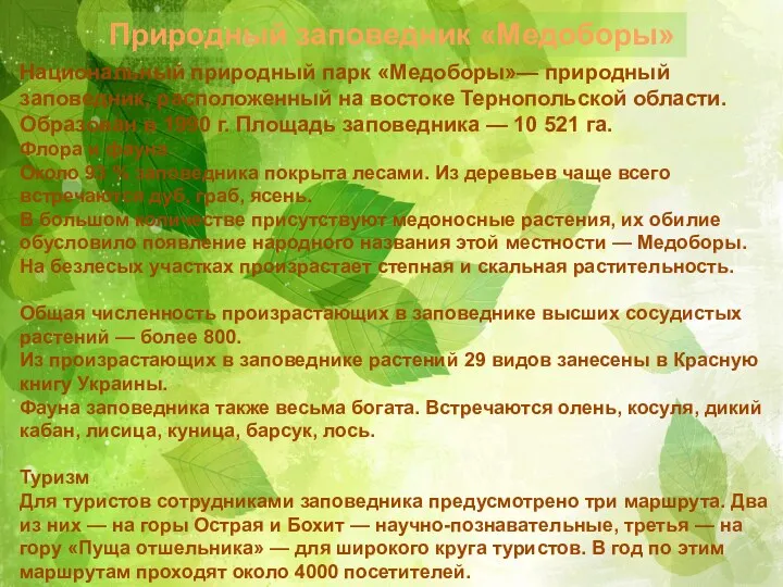 Природный заповедник «Медоборы» Национальный природный парк «Медоборы»— природный заповедник, расположенный