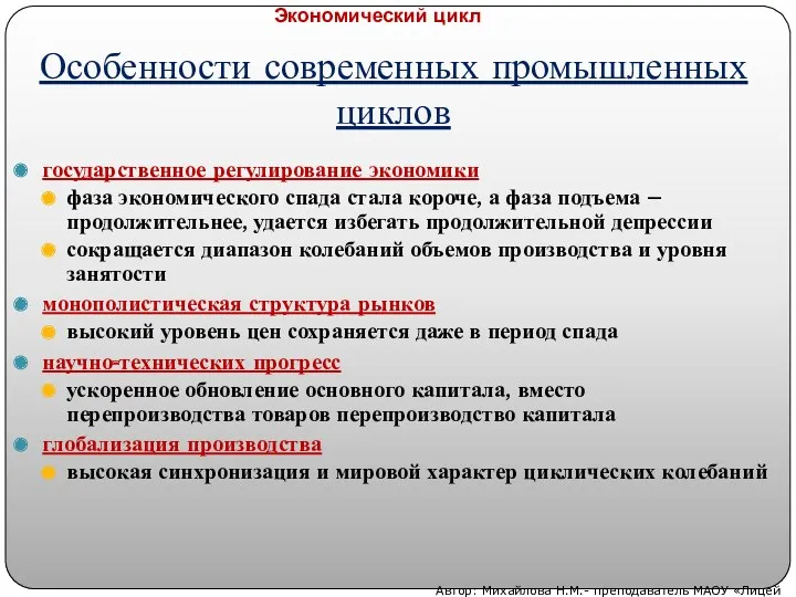 Особенности современных промышленных циклов государственное регулирование экономики фаза экономического спада