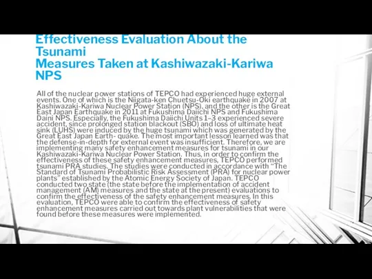 Effectiveness Evaluation About the Tsunami Measures Taken at Kashiwazaki-Kariwa NPS