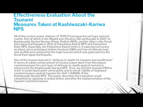 Effectiveness Evaluation About the Tsunami Measures Taken at Kashiwazaki-Kariwa NPS