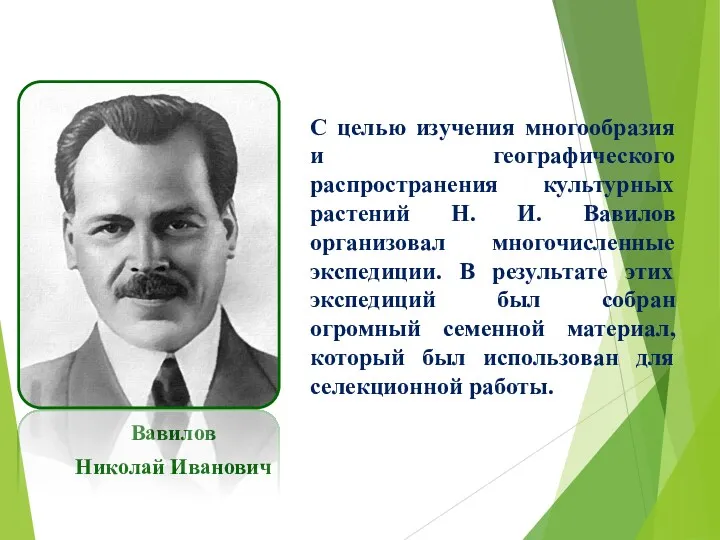Вавилов Николай Иванович С целью изучения многообразия и географического распространения