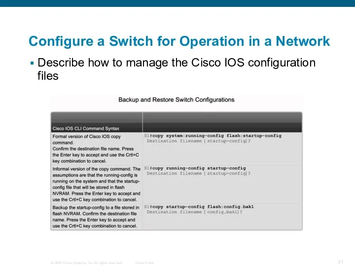 Configure a Switch for Operation in a Network Describe how