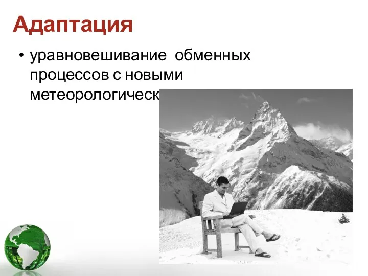 Адаптация уравновешивание обменных процессов с новыми метеорологическими параметрами