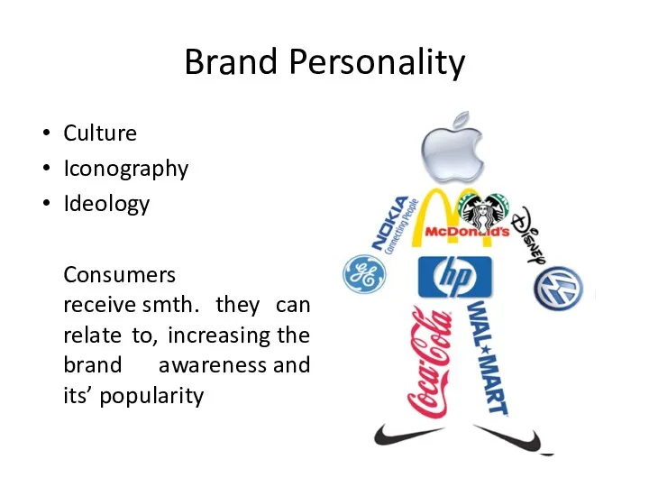 Brand Personality Culture Iconography Ideology Consumers receive smth. they can relate to, increasing