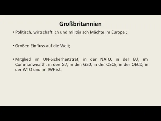 Großbritannien Politisch, wirtschaftlich und militărisch Mächte im Europa ; Großen