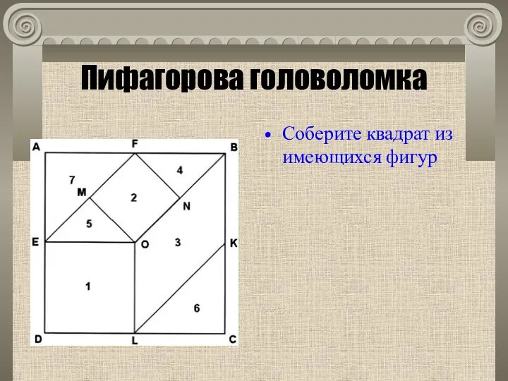 Пифагорова головоломка Соберите квадрат из имеющихся фигур