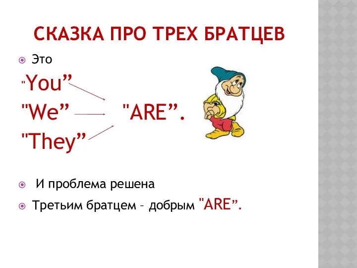 СКАЗКА ПРО ТРЕХ БРАТЦЕВ Это "You” "We” "ARE”. "They” И