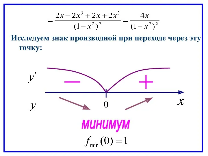 Исследуем знак производной при переходе через эту точку: минимум