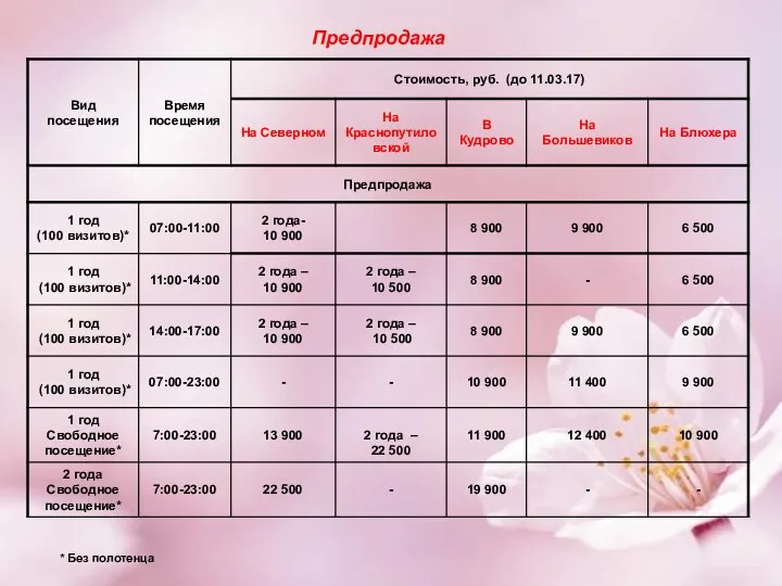 Предпродажа * Без полотенца