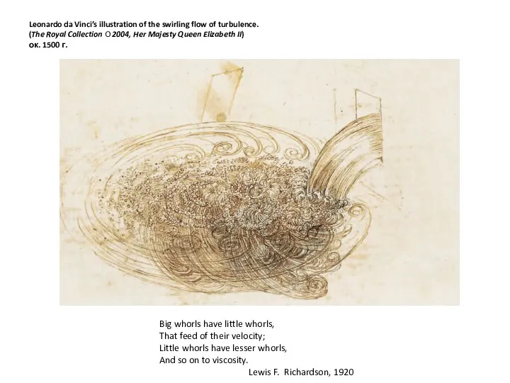 Leonardo da Vinci’s illustration of the swirling flow of turbulence.