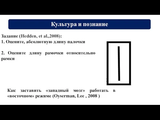 Задание (Hedden, et al.,2008): 1. Оцените, абсолютную длину палочки 2. Оцените длину рамочки