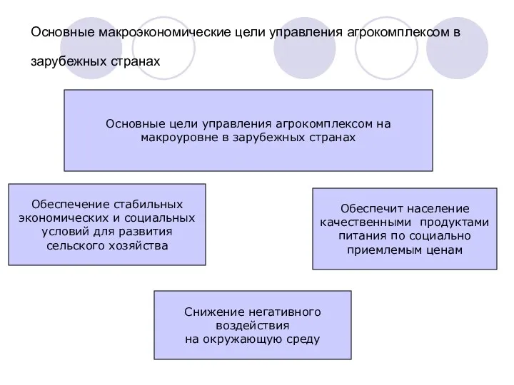 Основные макроэкономические цели управления агрокомплексом в зарубежных странах Основные цели