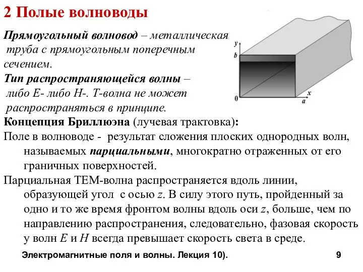 Электромагнитные поля и волны. Лекция 10). 2 Полые волноводы Прямоугольный